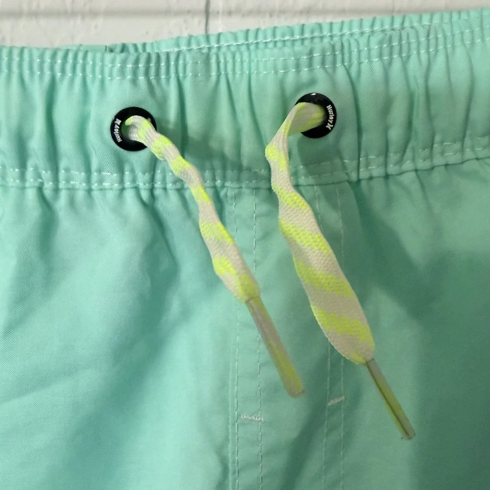 Hurley Boys Green Glow Swim Trunks with liner Medium